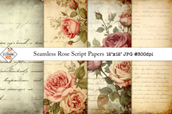 Vintage Script Rose Background Digital Papers Product Image 1