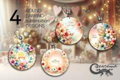 Hello Spring | 4 Round Earring Sublimation designs Product Image 1