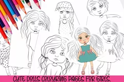 Little dolls colouring pages for girls JPG. Product Image 1