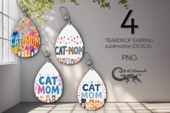 Cat lovers | cartoon Teardrop earring sublimation design PL Product Image 1