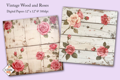 Vintage Wood &amp; Roses Digital papers Product Image 1