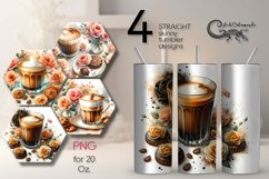 Watercolor Coffee | 4 Sublimation Tumbler Designs, PNG Product Image 1