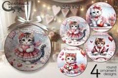 Valentine cat | 4 love round ornaments sublimation dsigns Product Image 1