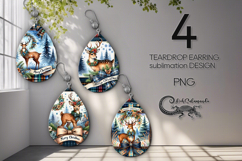 Christmas deer | 4 retro Teardrop earring Sublimation Product Image 1