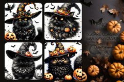 Halloween cat | 4 funny square coaster sublimation designs Product Image 1