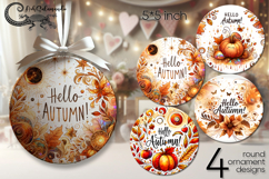 Hello autumn | 4 fall Round ornament sublimation designs Product Image 1