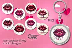 Valentine lips | 4 Car coaster &amp; 4 key chain designs P Product Image 1