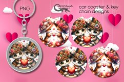 Valentine cat | car coaster &amp; key chain design Product Image 1
