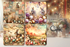 Shabby chic easter | 4 square coaster sublimation designs P Product Image 1