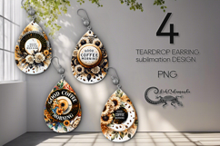 Coffee &amp; flowers | 4 Teardrop earring Sublimation designs P Product Image 1