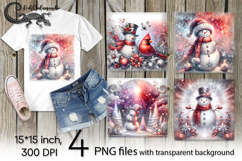 Watercolor christmas snowman | 4 PNG Sublimation designs Product Image 1