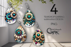 Fairy sunflowers | american Teardrop earring sublimation PL Product Image 1