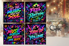 Neon Music Coaster Bundle | 4 square coasters sublimation Product Image 1