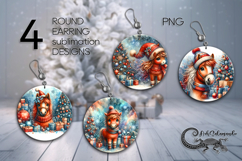 Christmas horse | 4 xmas Round earring Sublimation designs Product Image 1
