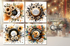 Coffee &amp; flowers | 4 square coaster sublimation designs PL Product Image 1
