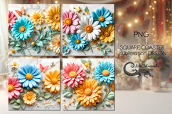Spring 3d flowers | 4 square coaster sublimation designs PL Product Image 1