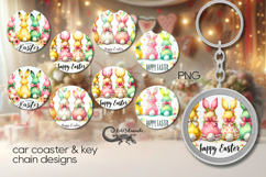 Easter Rabbit | 4 Car coaster &amp; 4 key chain spring designs Product Image 1