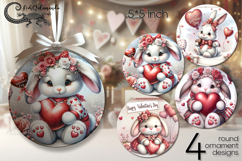 Valentine Rabbit | 4 round ornaments sublimation designs Product Image 1