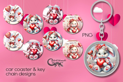Valentine Rabbit | love 4 car coaster &amp; 4 key chain designs Product Image 1