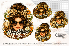 Messy Bun Dog Mom | 4 PNG clipart Sublimation designs Product Image 1