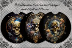 Car Coasters | 8 Car Coasters with Skull and flowers, PNG Product Image 1