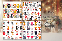 Valentine Cat | 4 love square coaster sublimation designs Product Image 1