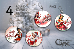 Christmas Pin up Girl | 4 xmas Round earring Sublimation Product Image 1