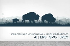 seamless vector prairie with bisons, heron and prairie dog Product Image 1