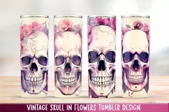 Vintage Skull in flowers Tumbler wrap. Design Sublimation. Product Image 1