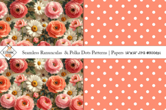 Seamless Ranunculus &amp; Polka Dot Patterns | Digital Papers Product Image 1