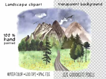 Watercolor mountain landscape clipart. Sublimation PNG Product Image 2
