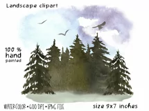 Watercolor landscape clipart. Forest Sublimation PNG Product Image 2
