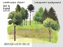 Watercolor landscape clipart. Trees Sublimation PNG Product Image 2