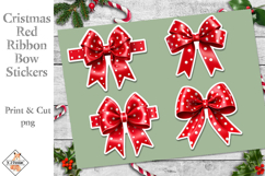 Christmas Red Ribbon Bow Stickers | Print and Cut Product Image 1