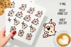 Happy pig celebrates birthday cricut stickers. PNG, JPG. Product Image 2