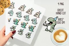 Happy dino celebrate birthday cricut stickers. PNG, JPG. Product Image 2