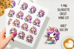 Unicorn eating ramen printable stickers. PNG, JPG. Product Image 2