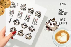 Happy sloth celebrate birthday cricut stickers. PNG, JPG. Product Image 2