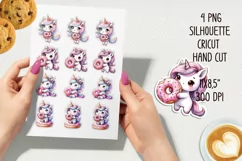 Cute unicorn with donut printable stickers. PNG, JPG Product Image 2