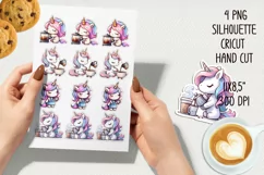 Unicorn and morning brew printable stickers. PNG, JPG Product Image 2