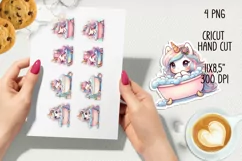 Unicorn taking bath printable stickers. PNG, JPG. Product Image 2