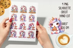 Cute unicorn eating pizza printable stickers. PNG, JPG Product Image 2