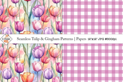 Seamless abstract tulips and gingham patterns Product Image 1