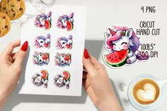 Unicorn eating watermelon printable stickers. PNG, JPG. Product Image 2