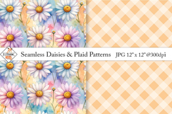 Seamless daisy and plaid patterns | Digital papers Product Image 1