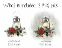 Watercolor Christmas lantern clipart. Sublimation design PNG Product Image 2