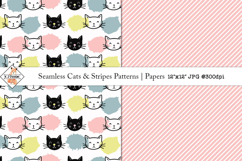 Seamless Cats &amp; Stripes Patterns | Digital Papers Product Image 1