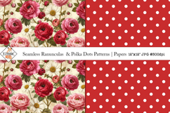 Seamless Ranunculus &amp; Polka Dot Patterns | Digital Papers Product Image 1