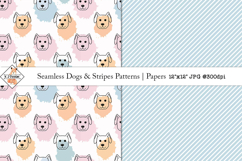 Seamless Dogs &amp; Stripes Patterns | Digital Papers Product Image 1