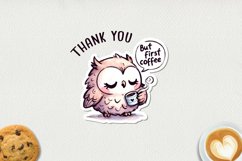 But first coffee owl stickers, JPG, PNG. Product Image 4